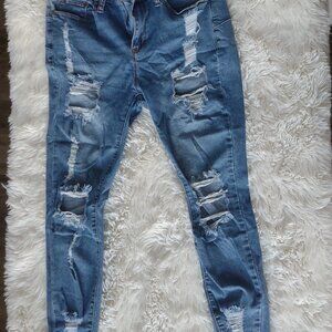 S.O.N.G (curvy)Highrise skinny ankle heavily distressed jeans LW